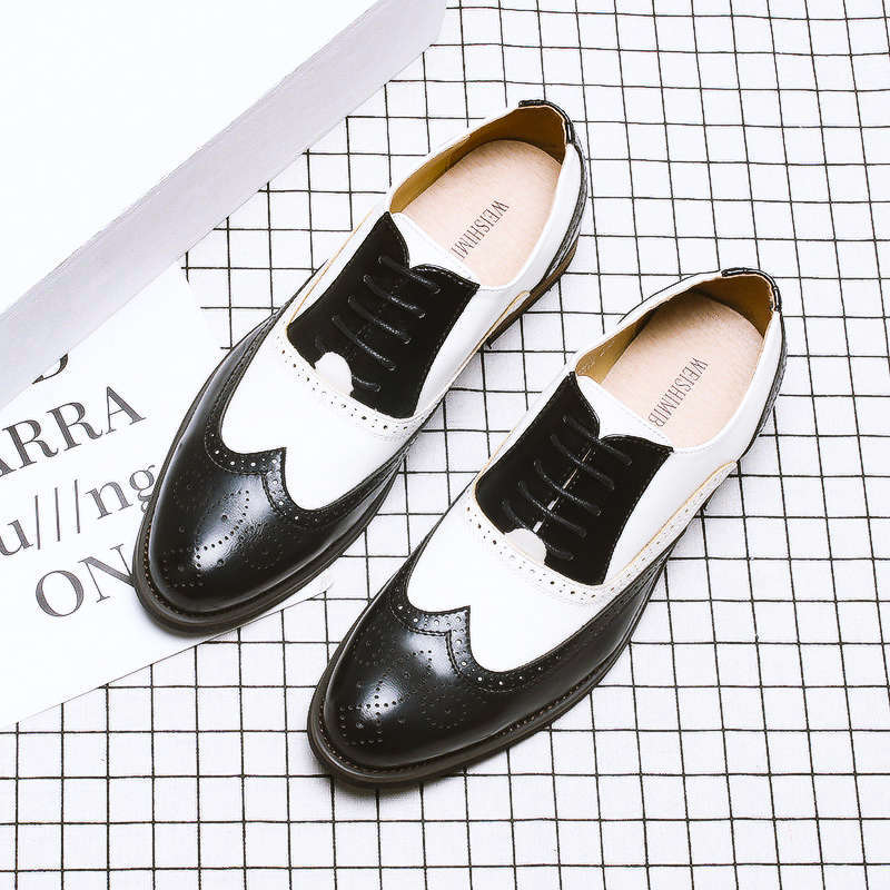 Men's Summer Brogue Color Matching Formal Business Leather Shoes