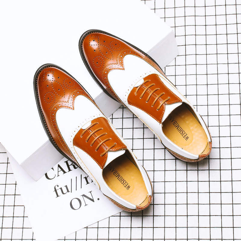 Men's Summer Brogue Color Matching Formal Business Leather Shoes