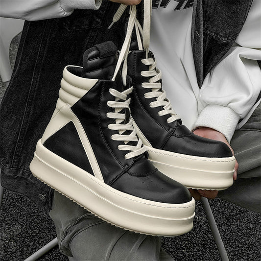 Men's Booties Inverted Triangle Black White Personalized Thick Bottom Hight Boots