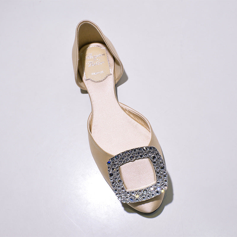 Women's Buckle Flats Hollow Rhinestone Pumps Satin Women's Shoes