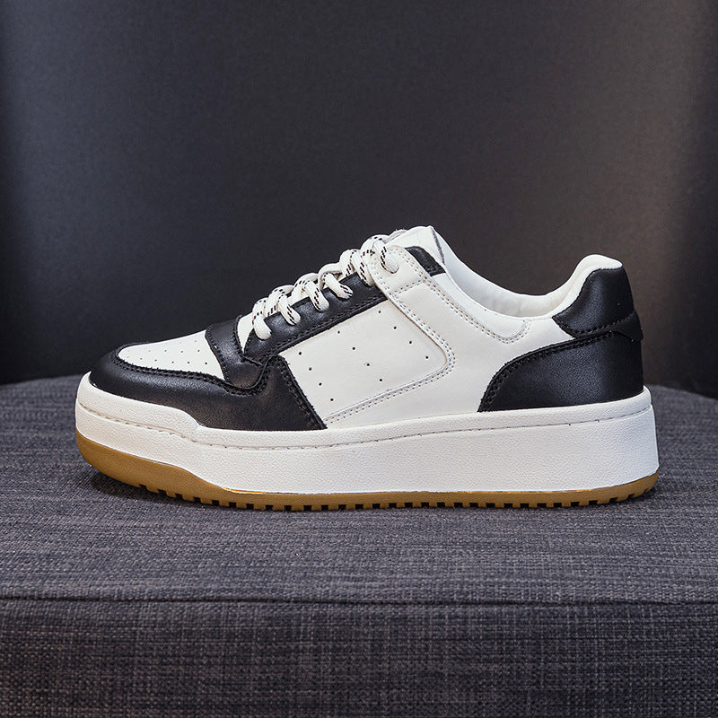 Women's Layer Cowhide Platform White Spring Small Man Women's Board Shoes