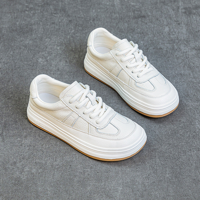 Women's Cowhide Flat White Soft Bottom Surface Breathable Single Casual Shoes