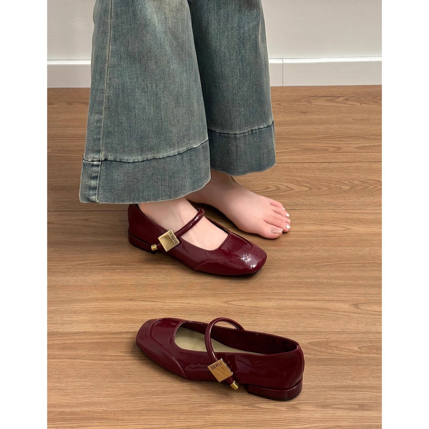 Women's Sheepskin Red Mary Jane French Vintage Low-cut Women's Shoes