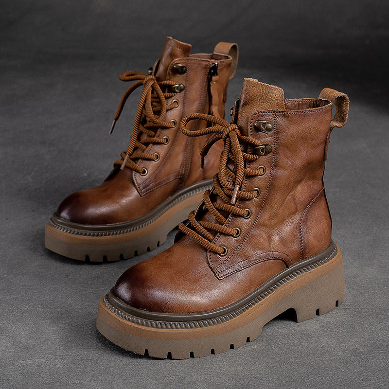 Women's With Veet Martin Pleated Cowhide Side Zipper Boots