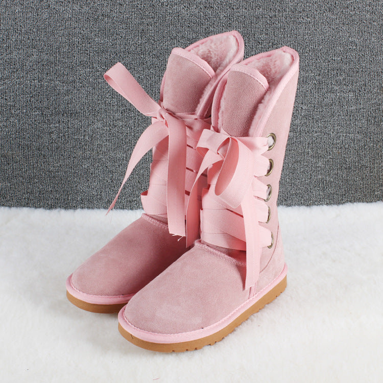 Tube Cross Strap Bow Male Female Large Size Winter Snow Boots