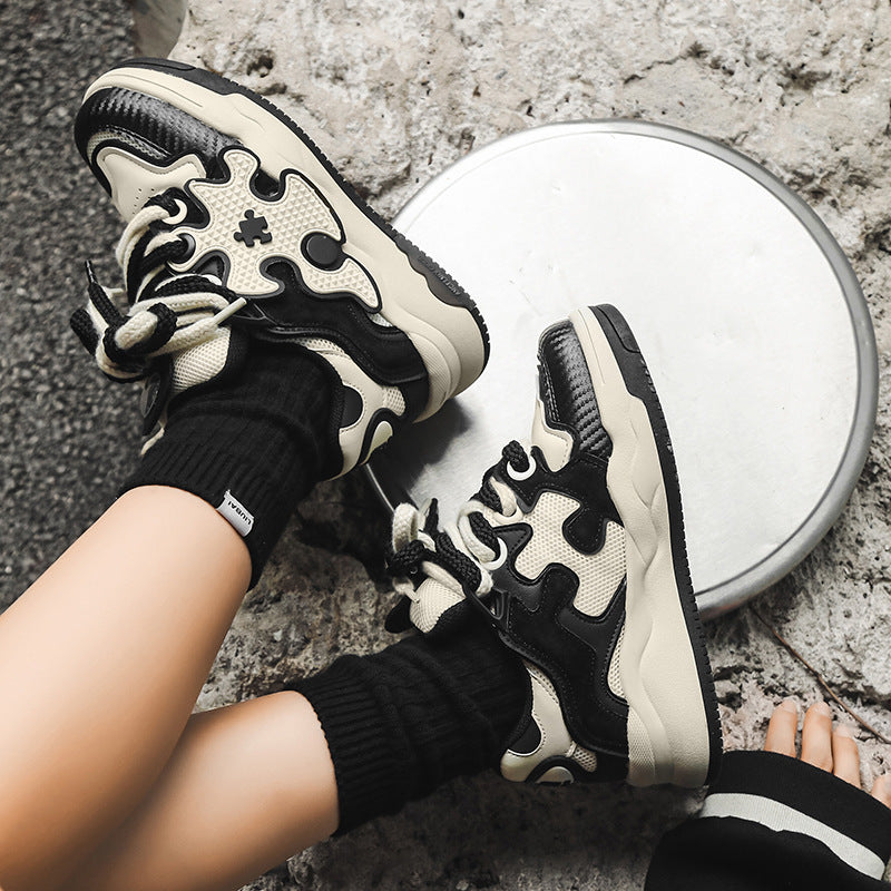 Men's Black White Stitching Board Sports Versatile Bread Sneakers