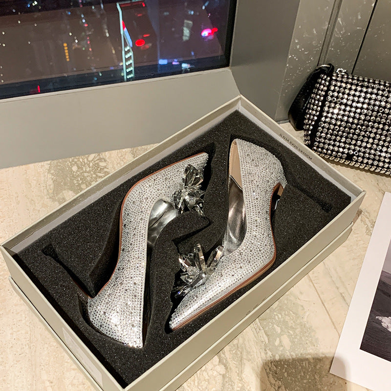 Women's Pointed Toe Low-cut Rhinestone Plus Size Women's Shoes