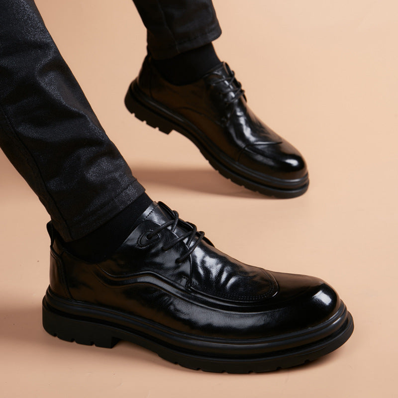 Men's Business Green British Platform Elevator Wild Leather Shoes