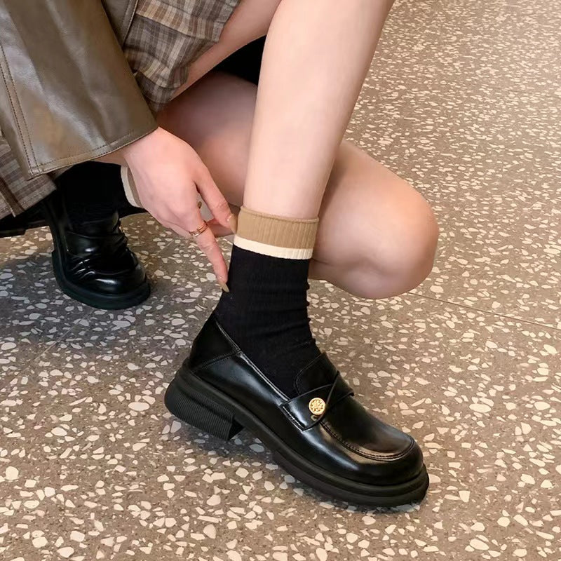 Women's British Style Genuine Small Gold Coin Women's Shoes