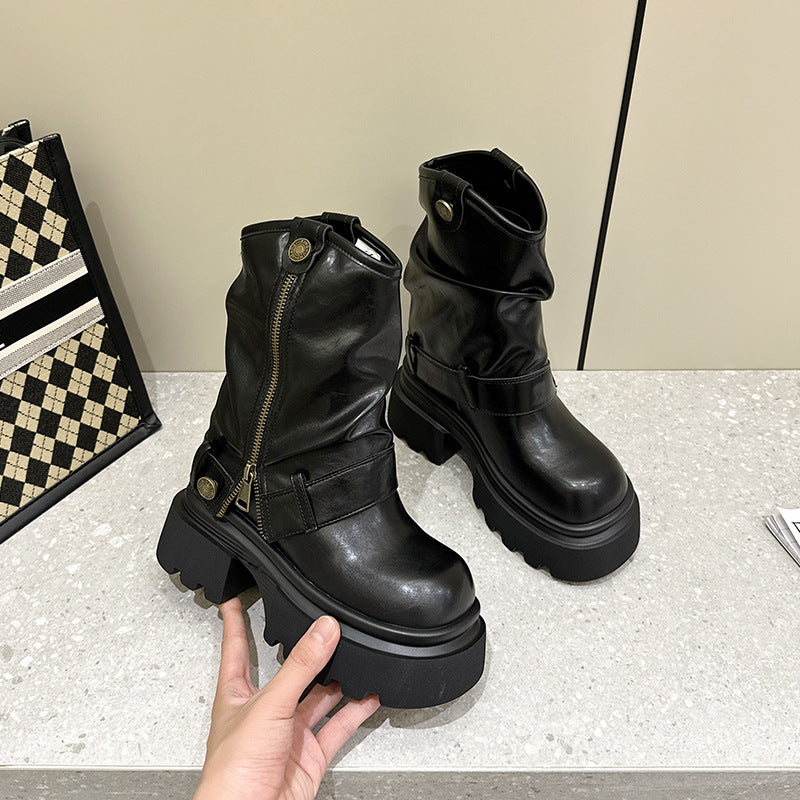 Women's Vintage Martin Height Increasing Insole Thin Short Boots