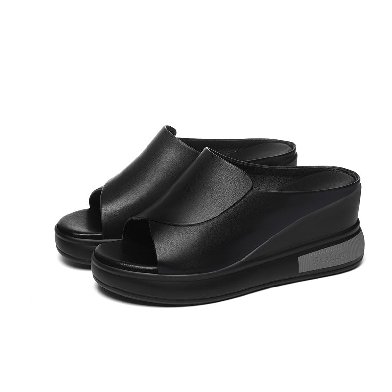 Women's First Layer Cowhide Wedge Summer Fashion Slippers