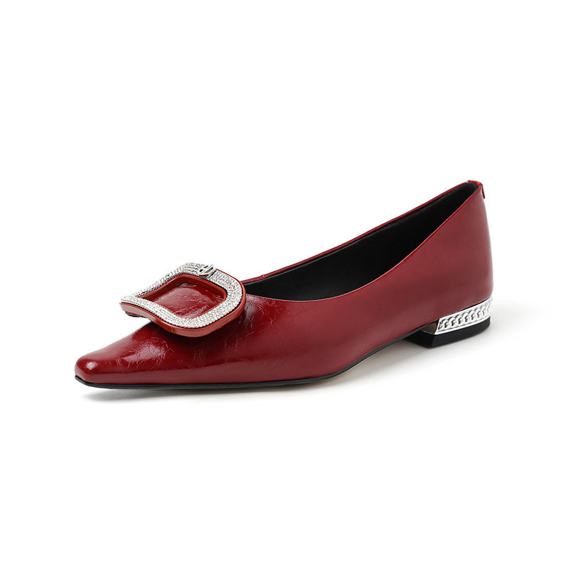 Women's Affordable Luxury Style Rhinestone Square Buckle Spring Dress Low Women's Fashion Shoes