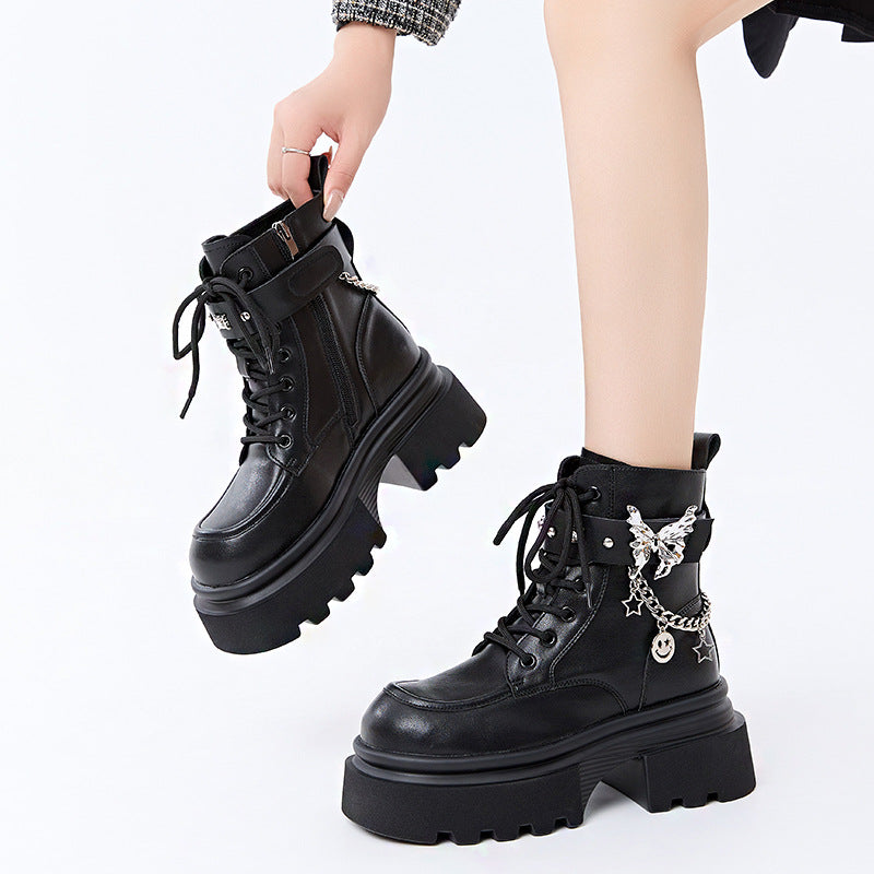 Women's Martin Thick-soled Niche Cowboy Butterfly Chain British Style Boots