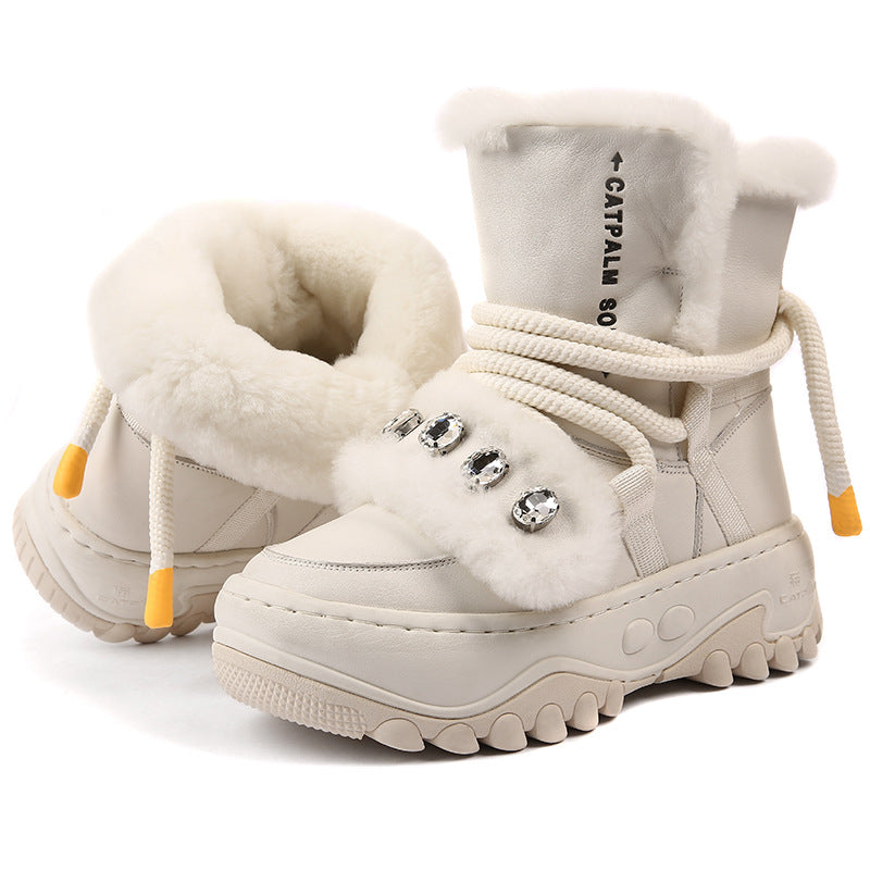Women's Fur Winter Fleece-lined Thick Warm Northeast Snow Boots