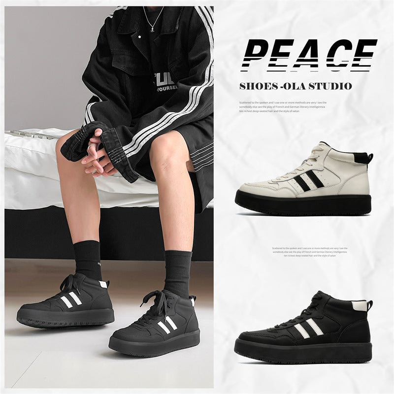 Men's Autumn Black Platform White High Top Sneakers