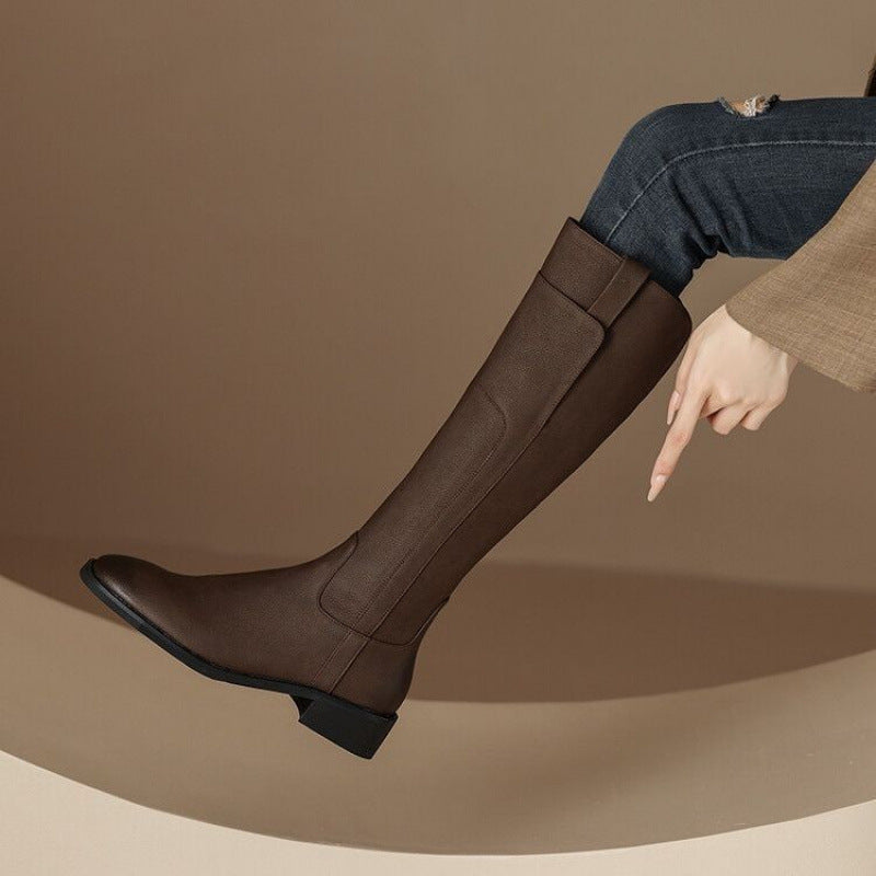 Women's Rubber Soft Bottom Winter Square Head Slimming Knight Versatile Below Women's Leather Boots