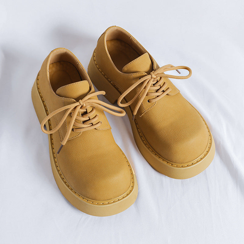 Men's Spring Platform Fashion Mid Derby Leather Shoes