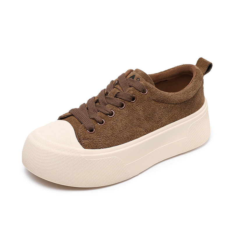 Women's Lace Up Comfort Board Spring Thick Leather Shoes