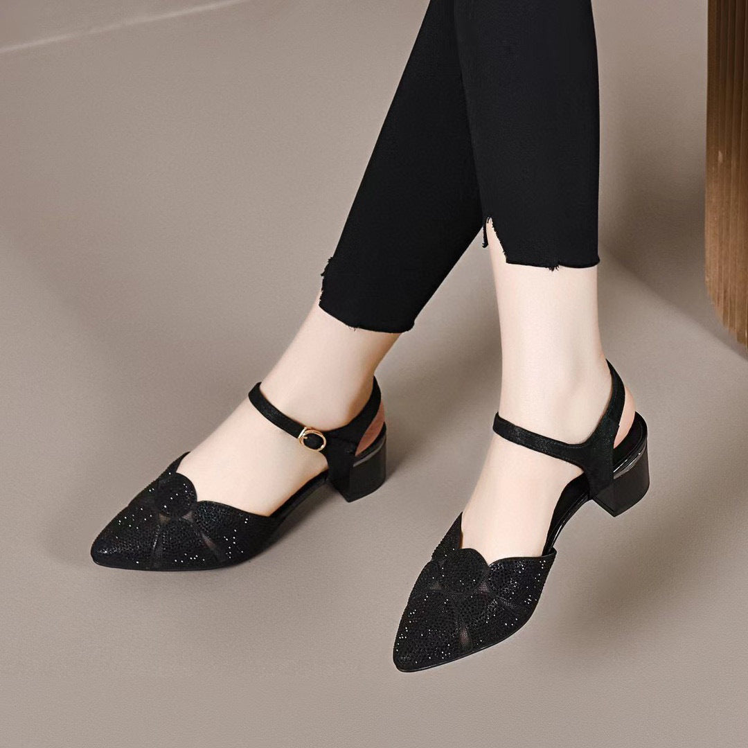Women's Pointed Toe Summer Sheepskin Rhinestone Buckle Sandals