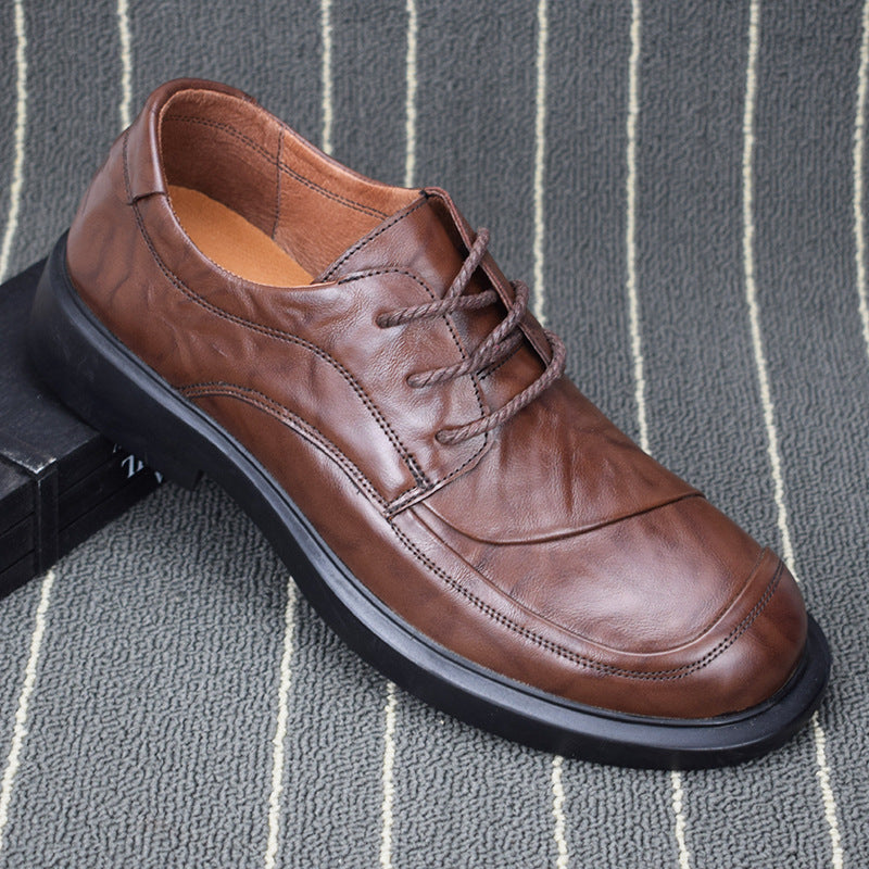 Men's Business Autumn Soft Bottom Surface Lace Up Round Leather Shoes