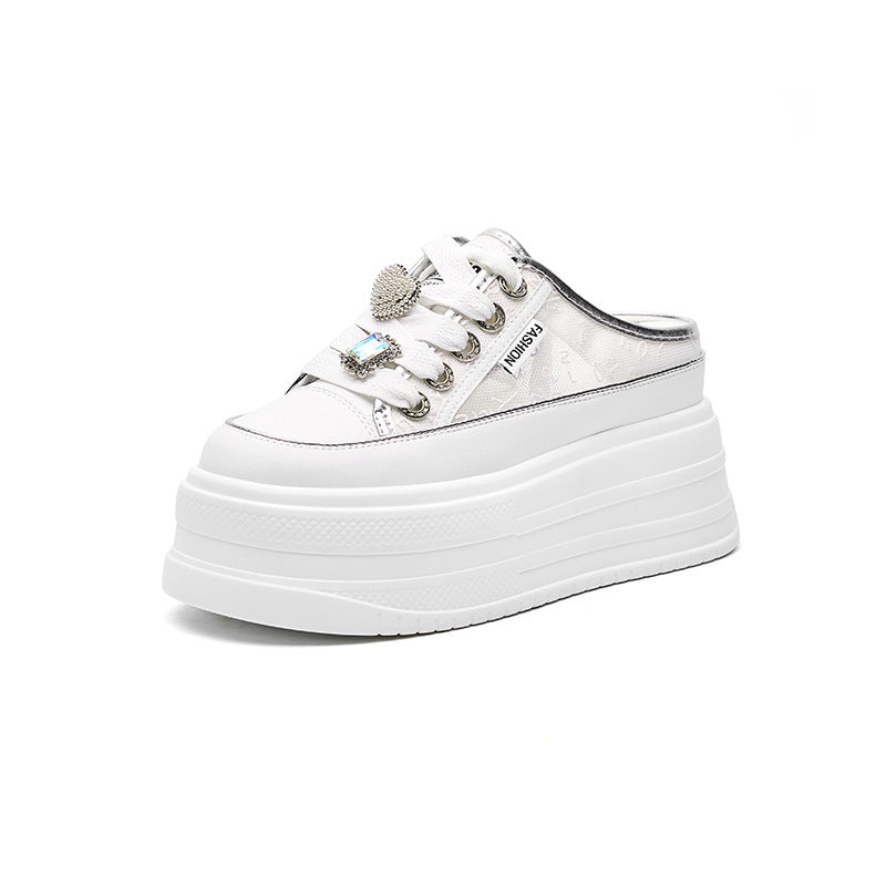 Women's Platform White Summer Breathable Half Genuine Slippers