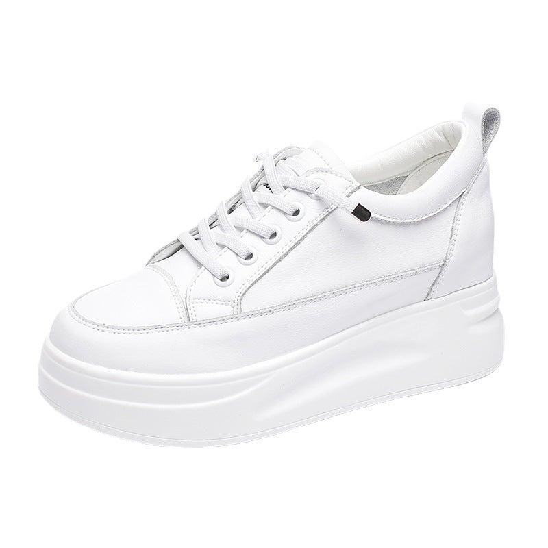 Women's White Muffin Height Increasing Insole Mesh Sneakers