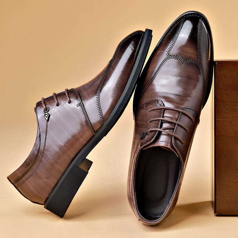 Men's Business Dress Brogue Cowhide Wedding Breathable Casual Shoes