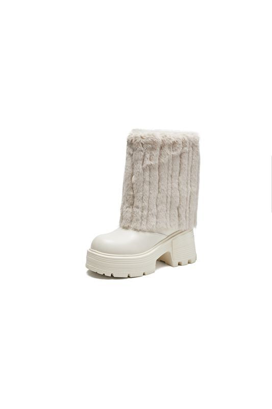 Women's Fox Fur Muffin Thick Bottom Warm Keeping High Snow Boots