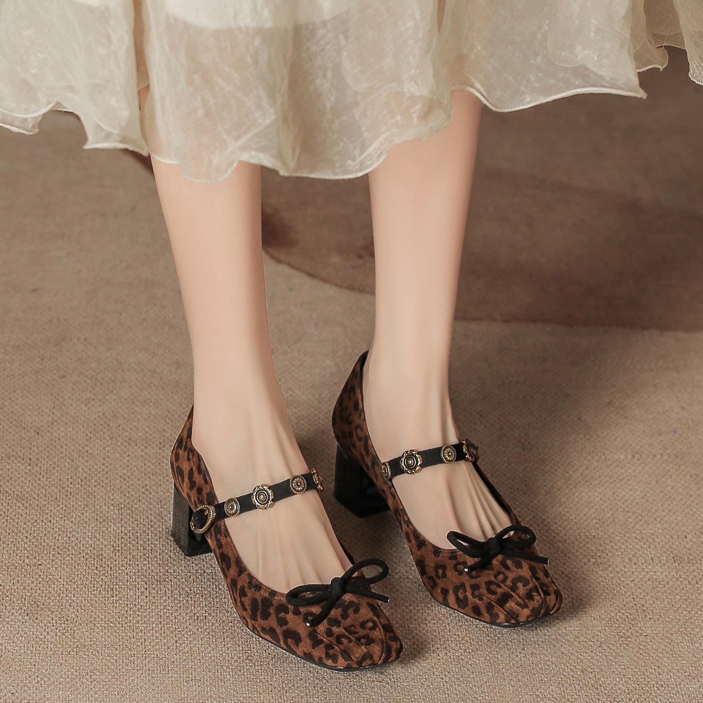 Women's Elegant Shallow Mouth Suede Pumps With Bow Strap Women's Shoes