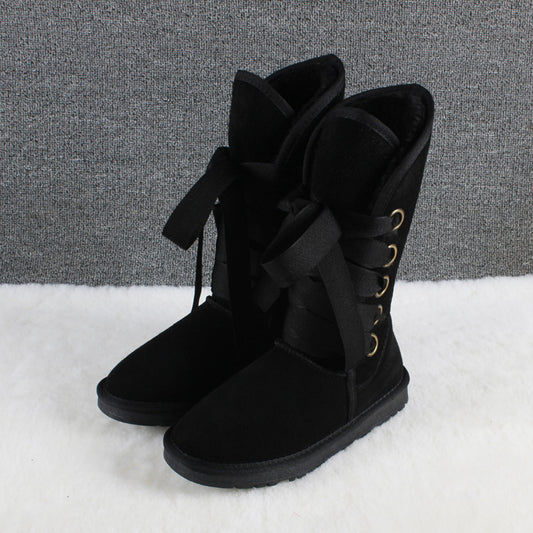 Tube Cross Strap Bow Male Female Large Size Winter Snow Boots