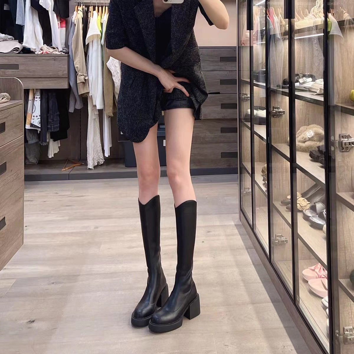 Genuine Small V Cut Below The Knee Stretch Slimming Boots