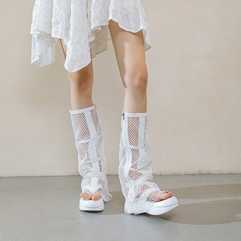 Women's Pantyhose Breathable Flip-flops Mesh Platform Tall Sandals