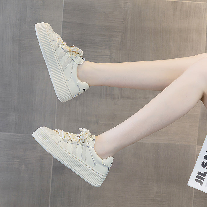Women's White Comfortable Platform Sports Biscuit Shape Casual Shoes