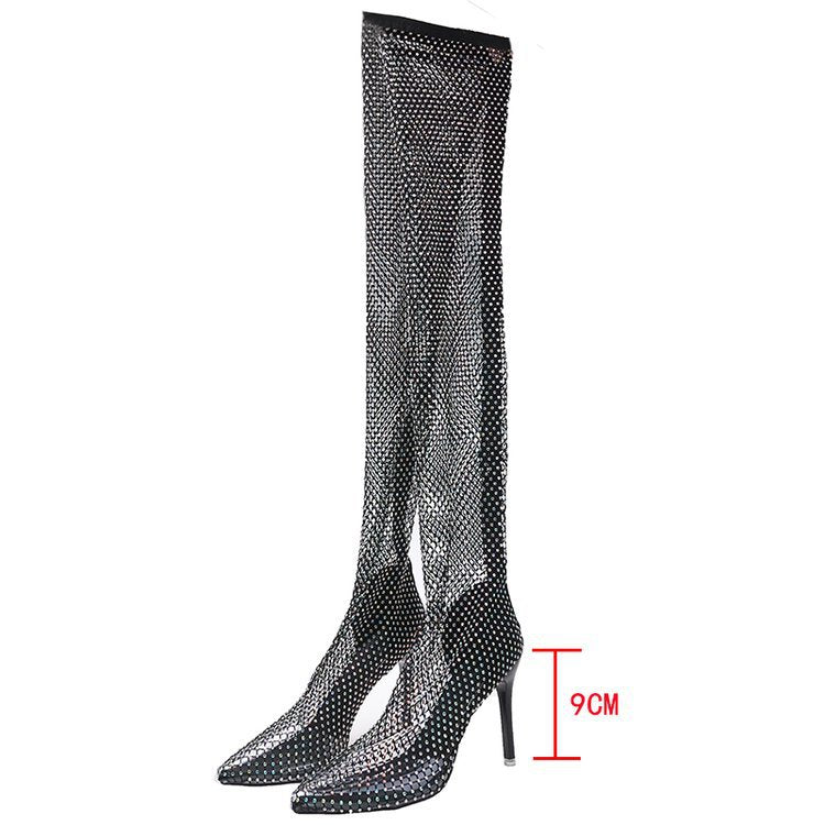 Women's Breathable Mesh Stiletto Pointed Martin High Boots