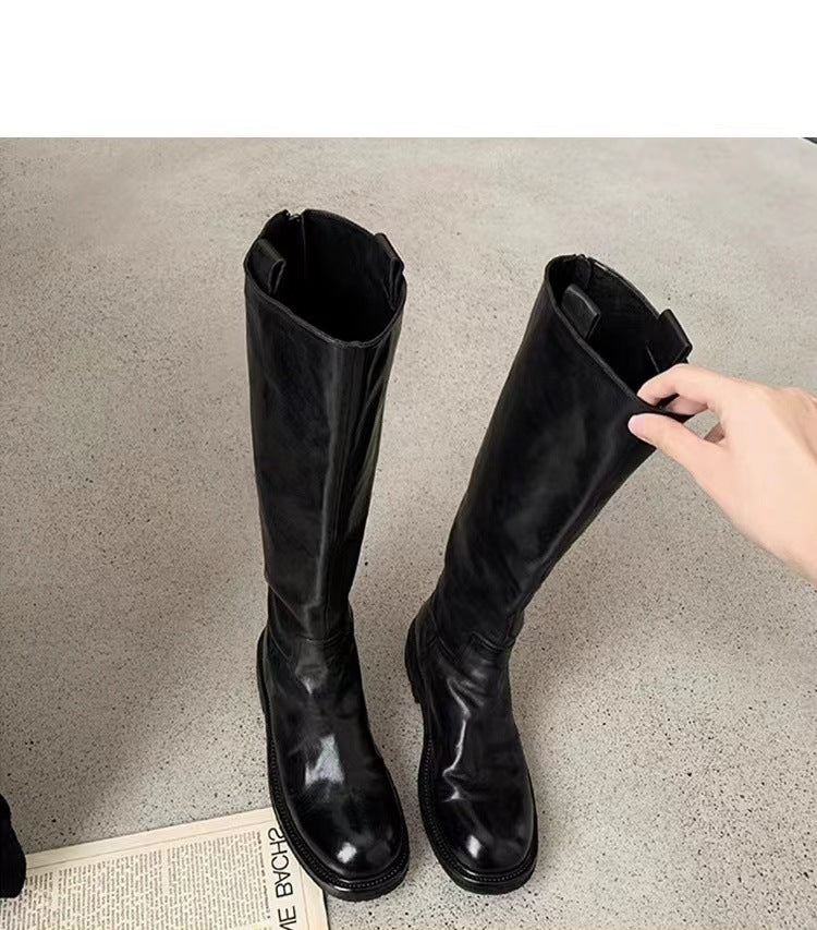 Horse High Tube Slimming Medium Chunky Platform Boots
