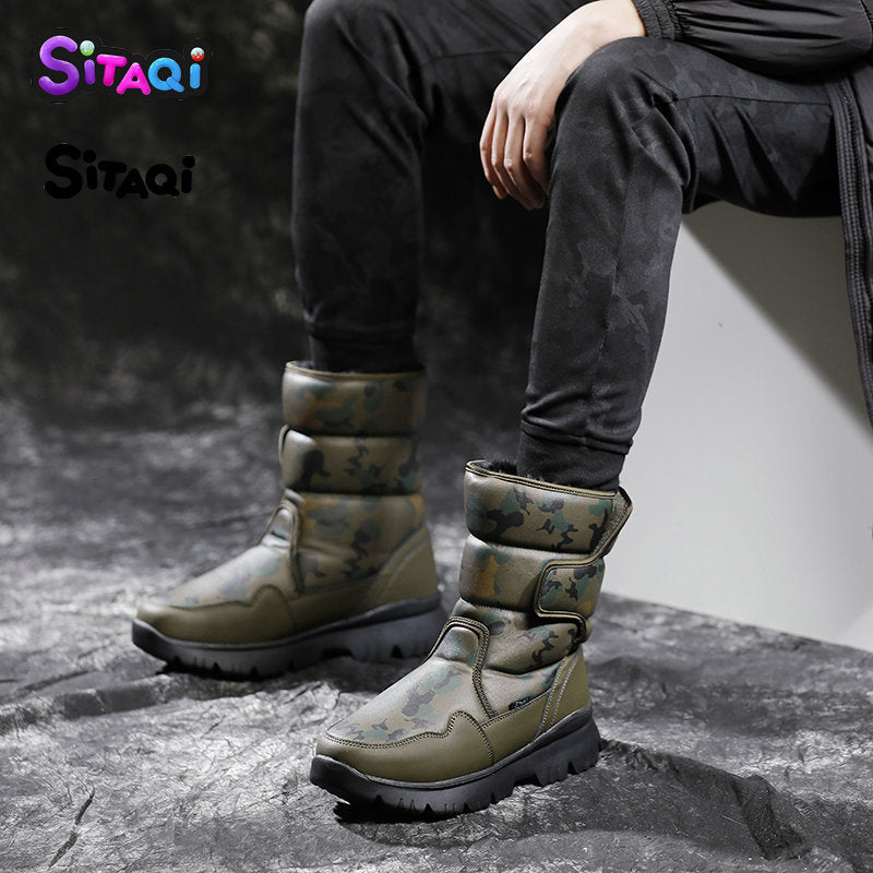Men's Camouflage Plus Size Thick Bottom Fur Snow Boots
