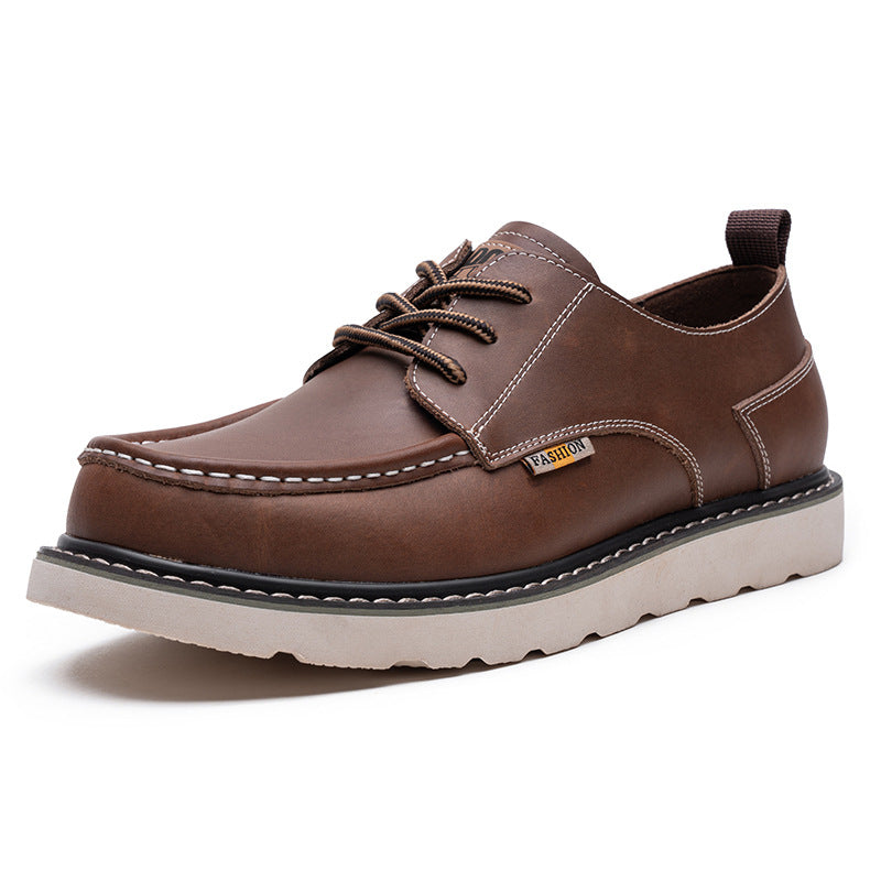 Men's Oversized Korean Fashion Tooling Big Head Genuine England Style Leather Shoes