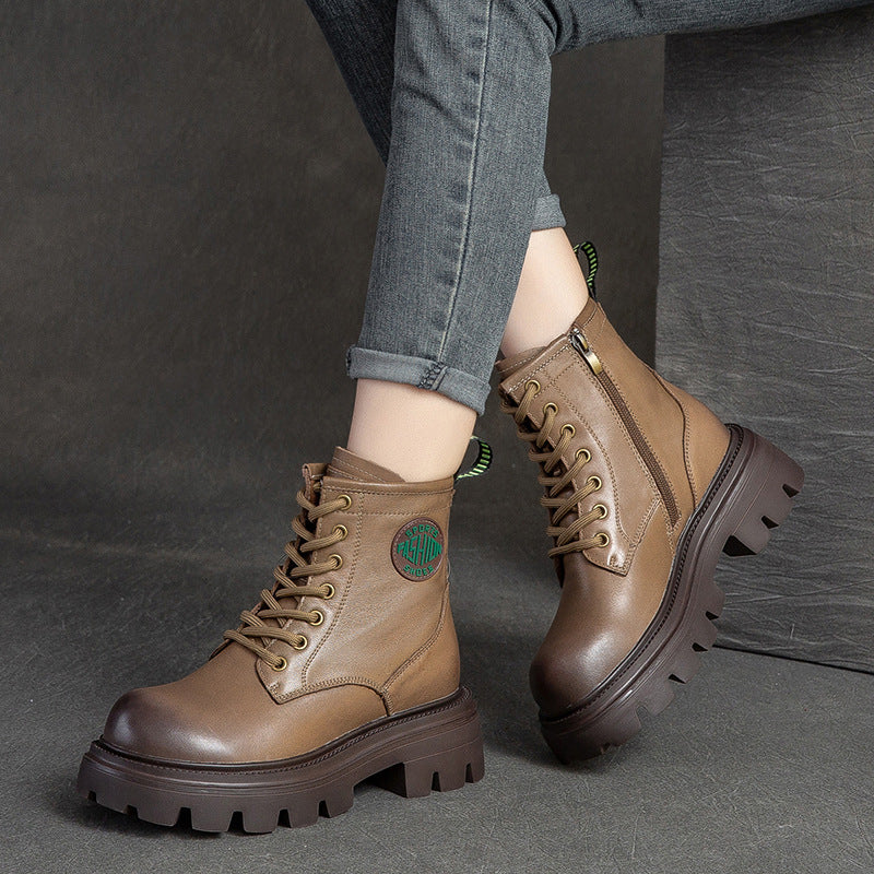 Women's First Layer Cowhide Platform Vintage Martin Boots
