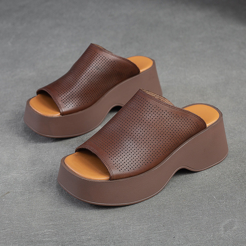 Women's Platform Hollow Fish Mouth Top Layer Slippers