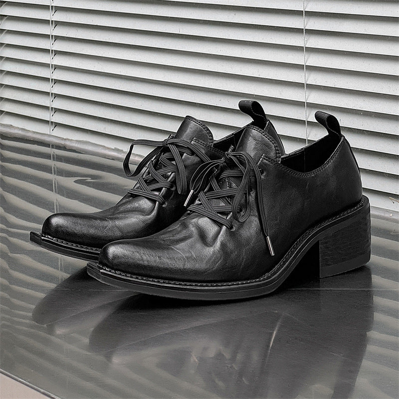 Men's Niche Ruffle Pointed Platform Derby Leather Shoes