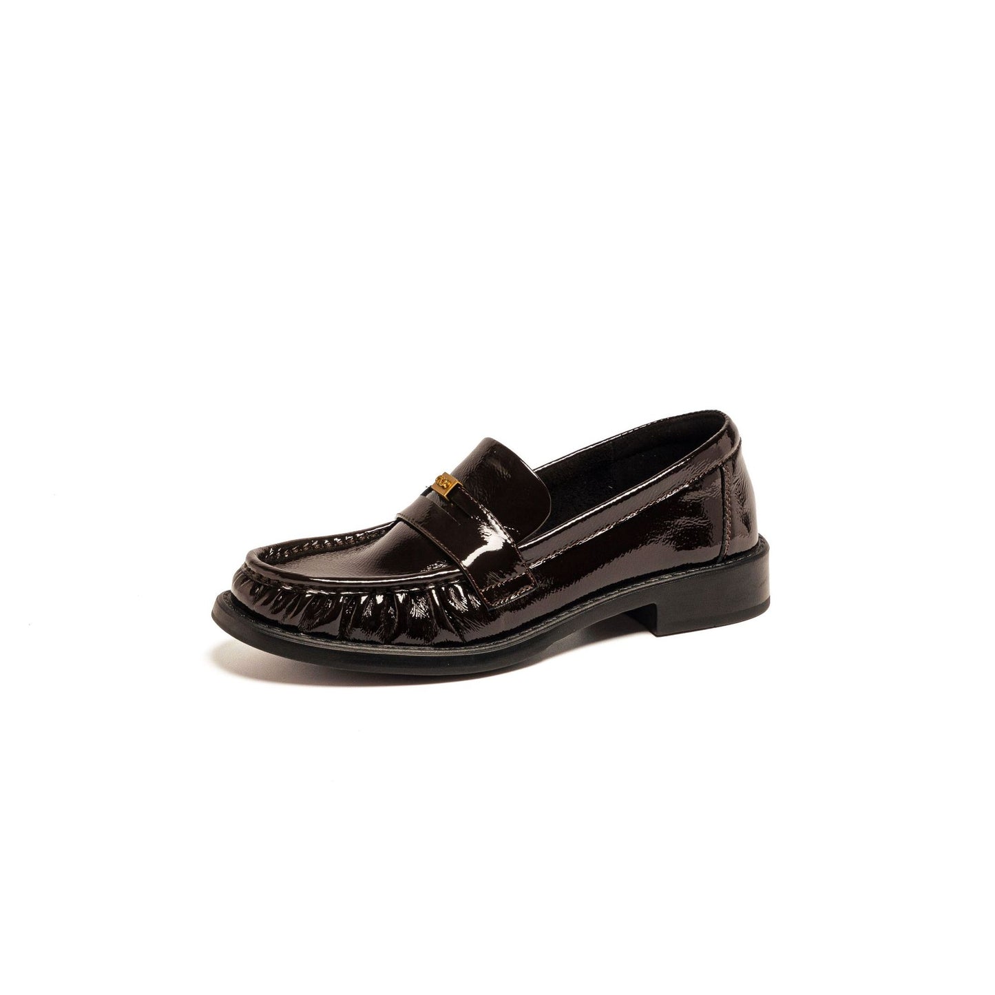 Women's Authentic Spring Slip-on First Layer Cowhide Retro Round Loafers