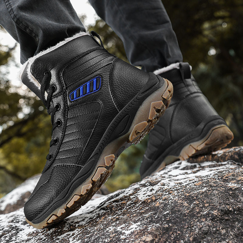Men's Sole Fleece-lined Thick Hiking Black Cotton Snow Boots