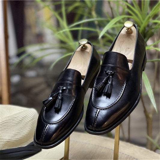Men's Look Tassel British Style Genuine Slip On Leather Shoes