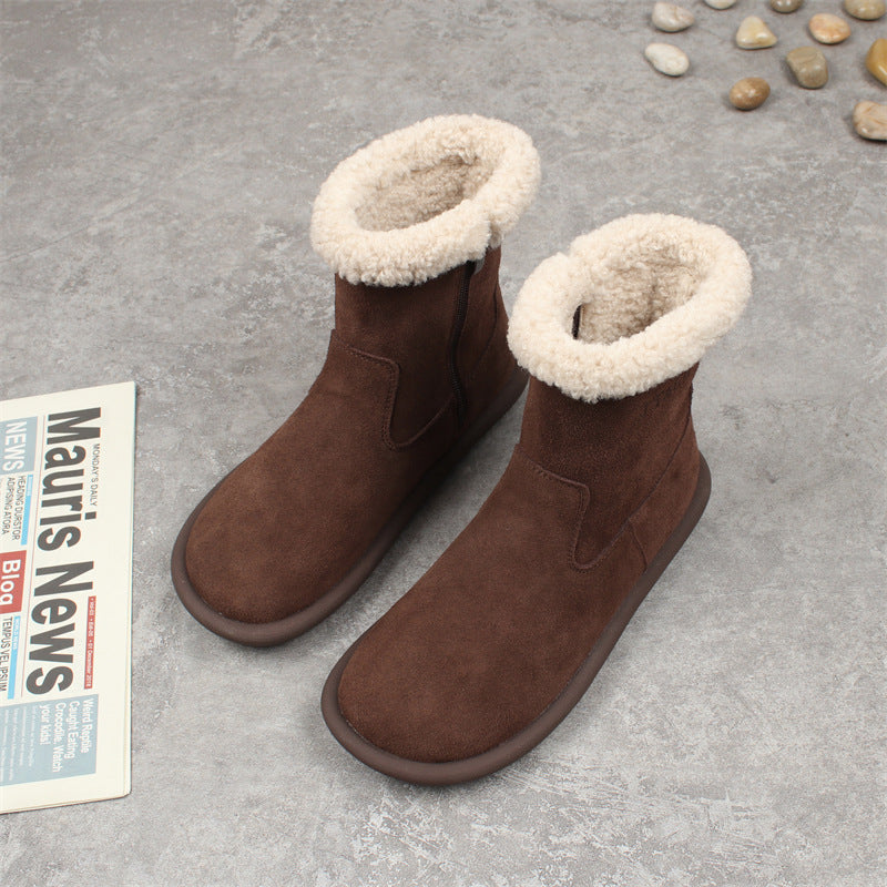 Women's Ankle Flat Suede Side Zipper Doll Snow Boots