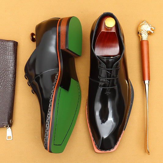 Men's Square Toe British Glossy High-grade Patent Leather Shoes