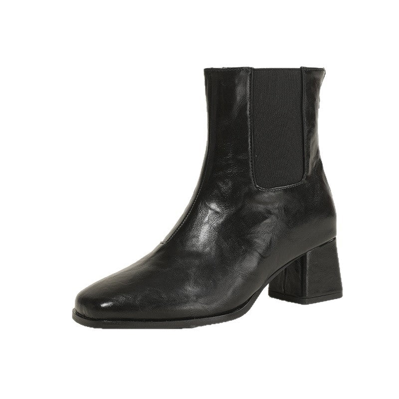 Women's Plus Size Chunky Retro British Style Thick Thin Women's Leather Boots