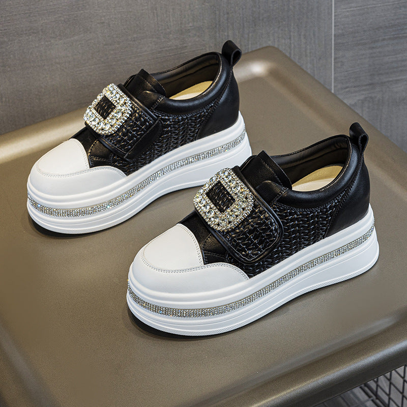 Women's Velcro Rhinestone Sports Thick Bottom Small Hidden Heels