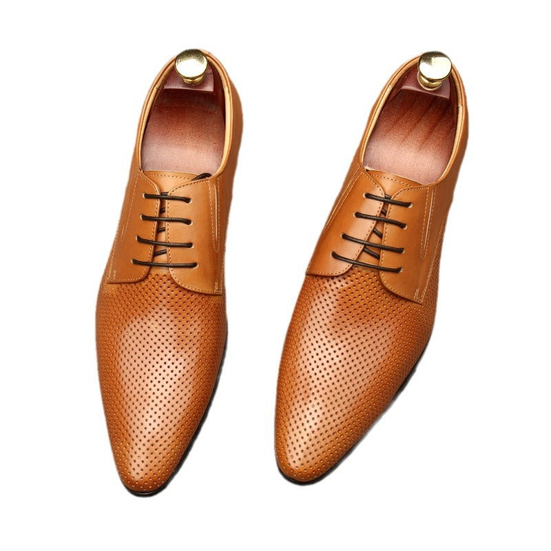 Men's Formal Wear Embossed Pointed Toe Handmade Leather Shoes