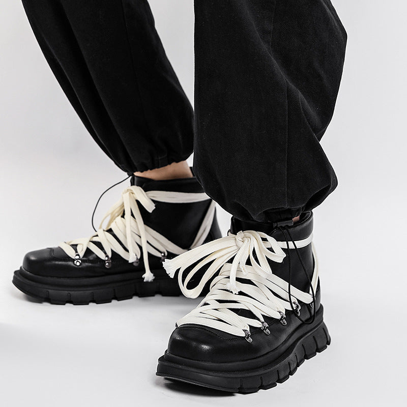 Men's High Top British Style Genuine Platform Hidden Boots