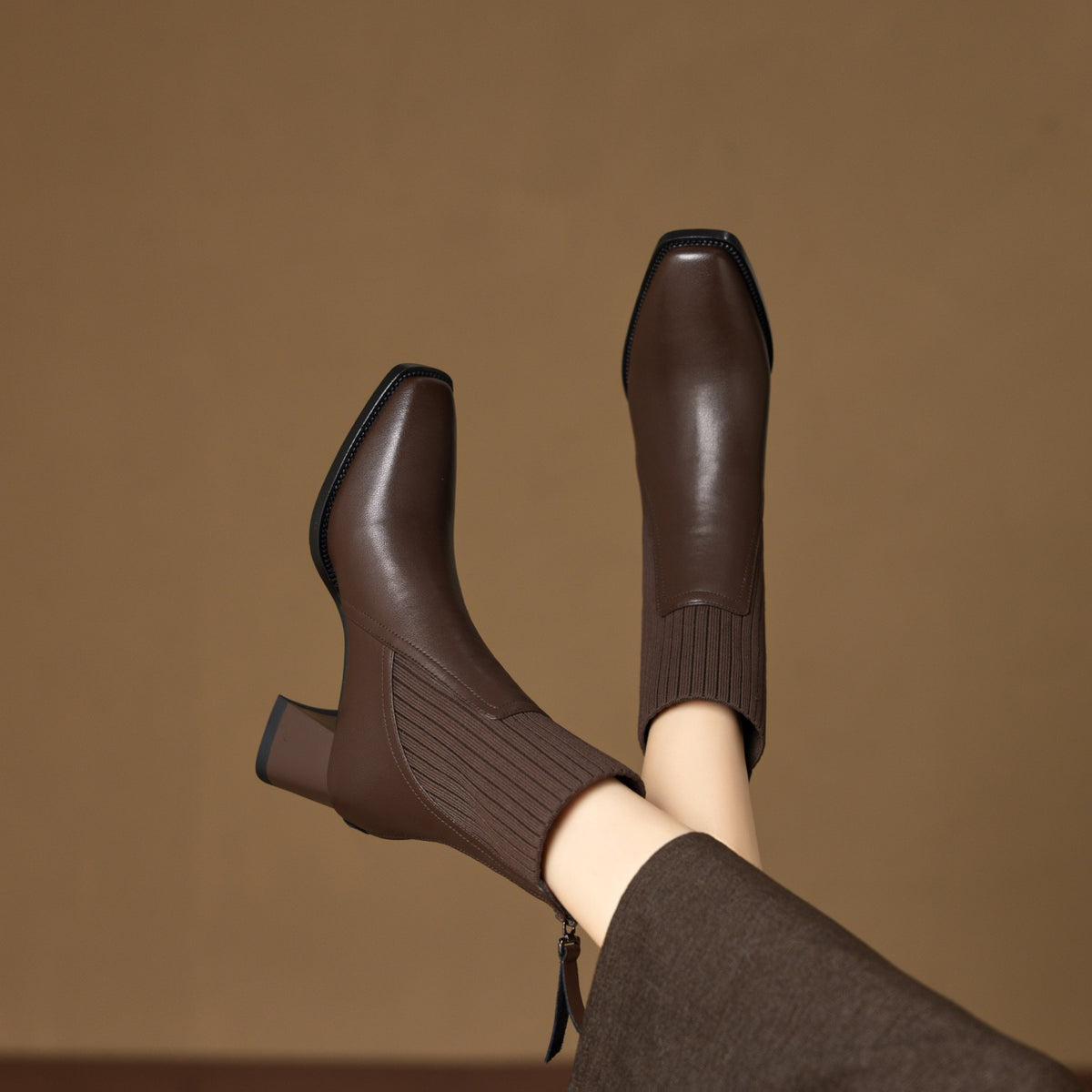 Women's Retro Chunky Short Martin Authentic Square Toe High Women's Leather Boots